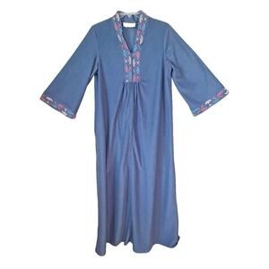 Vintage Zip Nightgown House Coat Blue Robe Sleepwear Women Size M